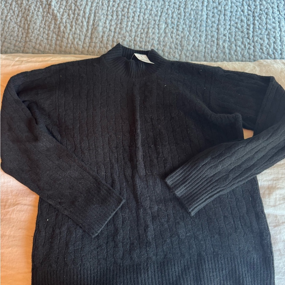 J. Crew Black Crewneck Cable Knit Sweater